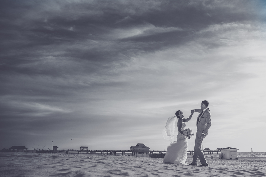 Bride and Groom Waterfront, Beach Portrait | Clearwater Beach Wedding Venue Hilton Clearwater Beach
