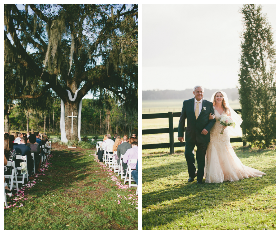 Bride and Dad Walking Down the Wedding Aisle | Outdoor Wedding Ceremony Rustic Tampa Bay/Dade City Wedding Venue Barrington Hill Farm