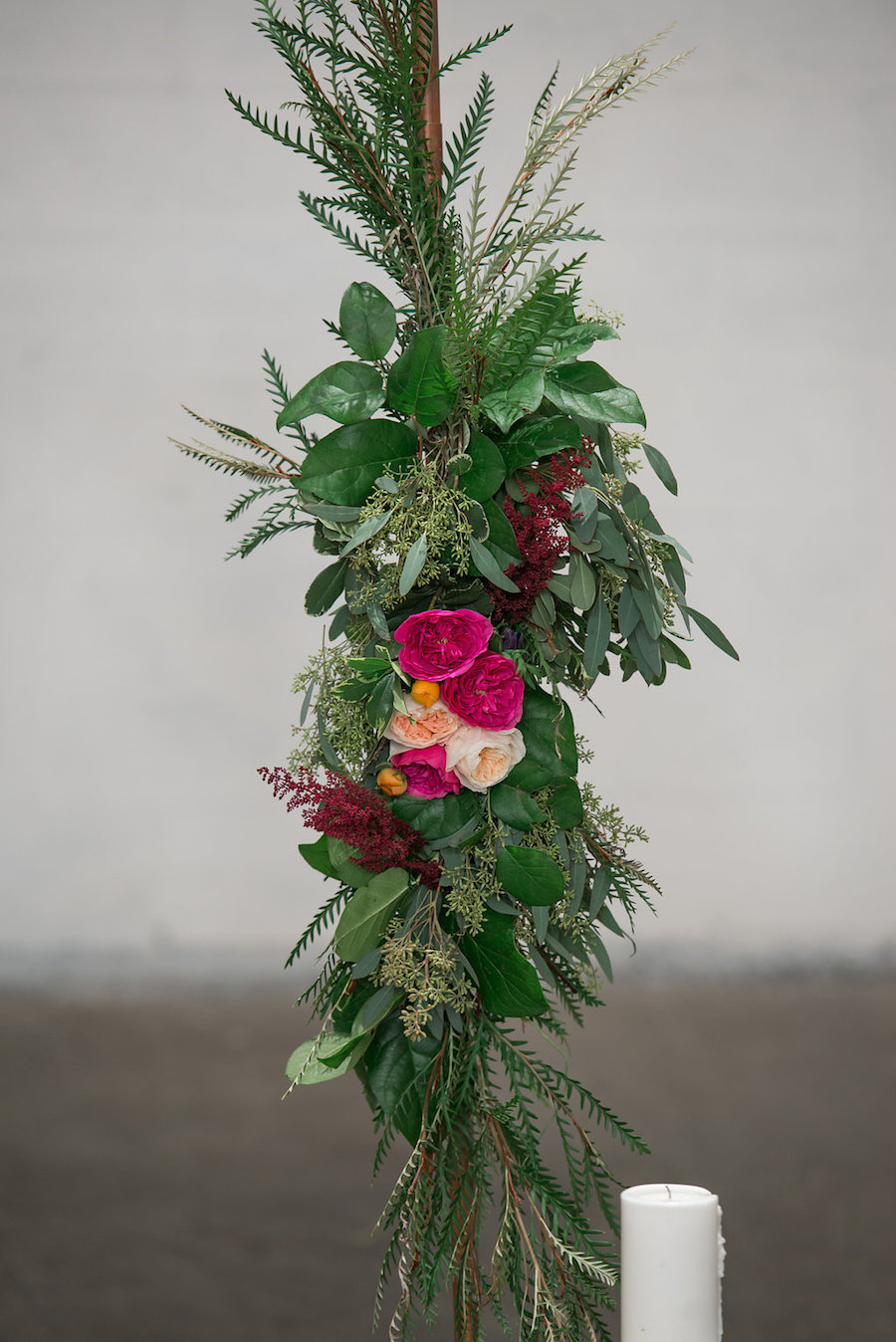 Tampa Bay Wedding Altar Ceremony Decor with Lush Greenery and Vibrant Pink Flowers by Tampa Bay Wedding Florist Carrollwood Florist| Tampa Bay Wedding Photographer Artful Adventures Photography