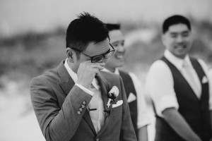 Clearwater Beach Groom Emotional Crying Portrait at Wedding Ceremony