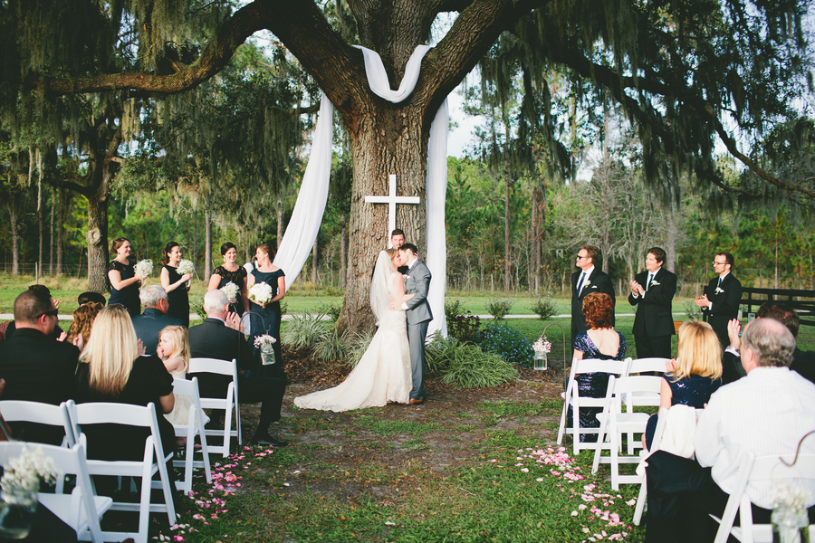 Bride and Groom Outdoor, Wedding Ceremony Kiss | | Outdoor Wedding Ceremony Rustic Tampa Bay/Dade City Wedding Venue Barrington Hill Farm