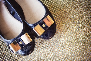 Blue, Bridal Wedding Flats Shoes with Gold Bow