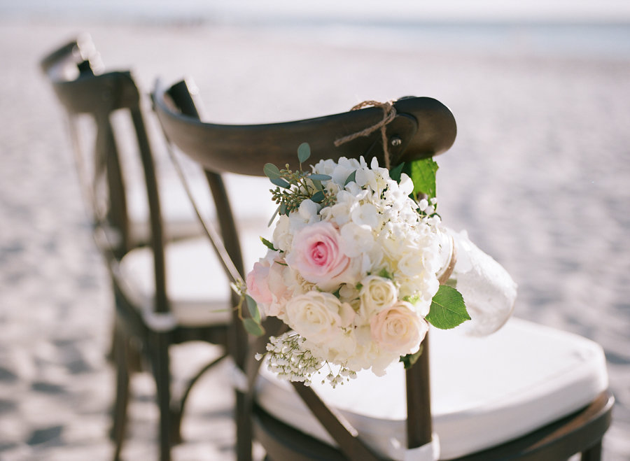 Wooden Ceremony Chairs for Beach Wedding with Floral Aisle Decor| Wedding Florals by Sarasota Florist Florist Fire