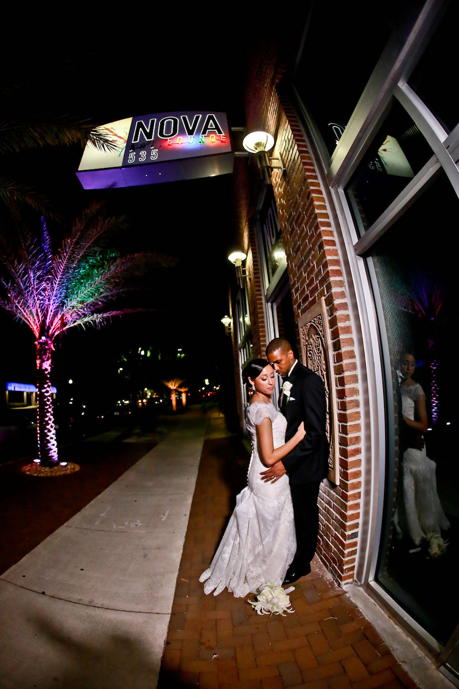 Bride and Groom, Nighttime Wedding Portrait at St. Petersburg Wedding Venue NOVA 535