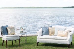 Coastal Chic Wedding Furniture Rentals | Outdoor Waterfront St. Pete Wedding Seating Lounge| Tampa Bay Wedding Photographer, Caroline & Evan Photography