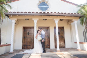Portrait of Bride and Groom Wedding Kiss at St. Raphael Catholic Church| Photo by Tampa Bay Wedding Photographer Kristen Marie Photography