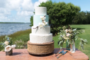 Four-Tier Custom Wedding Cake with Texture of Driftwood, Rope and Natural Elements| St. Pete Wedding Photographer, Caroline & Evan Photography