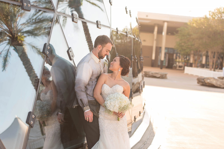 Bride and Groom Wedding Portrait in Downtown St. Pete Dali Museum | Photo by Tampa Bay Wedding Photographer Kristen Marie Photography