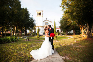 Bride and Groom Wedding Day Portrait at Tampa Bay Wedding Venue St. Leo Abbey Church| Photo by Tampa Bay Wedding Photographer Limelight Photography
