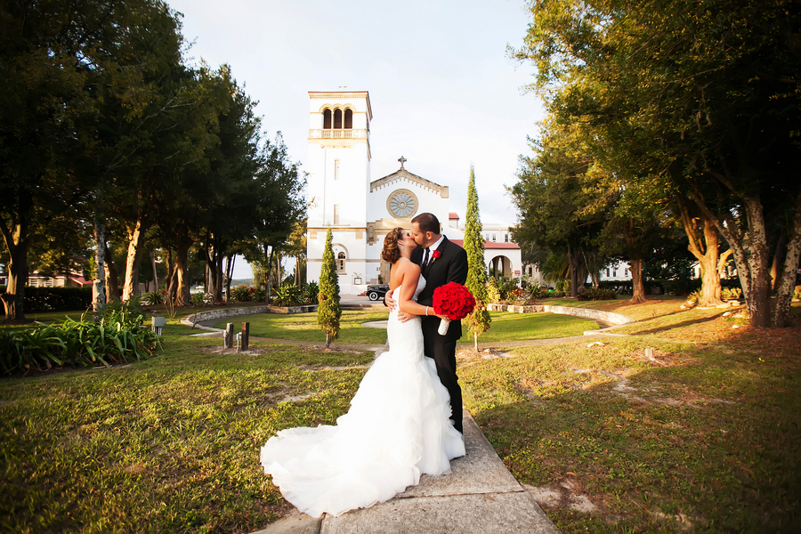 Bride and Groom Wedding Day Portrait at Tampa Bay Wedding Venue St. Leo Abbey Church| Photo by Tampa Bay Wedding Photographer Limelight Photography