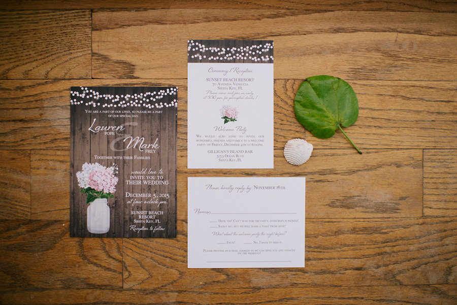 Rustic, Floral Wedding Invitation Suite with Market Lights and Mason Jars