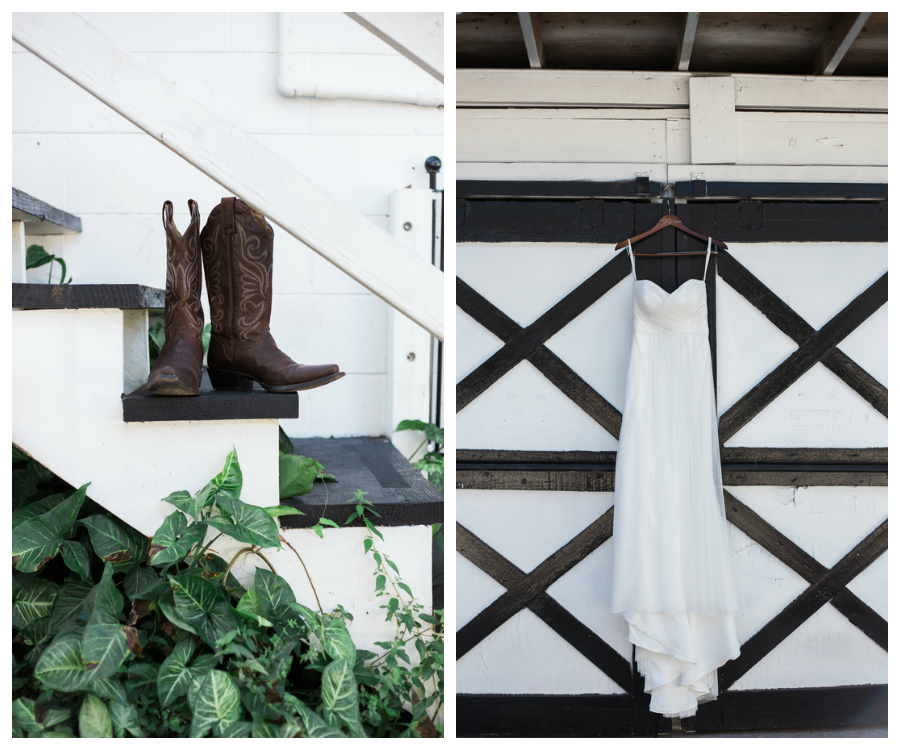 Bride Cowboy Boots and David's Bridal Flowing Simple Wedding Dress | Tampa Bay Rustic Outdoor Wedding