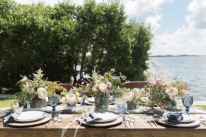 Coastal Inspired Wedding Place Setting Design with Pink and Greenery Centerpieces and Nautical Accents | Tampa Bay Wedding Photographer, Caroline & Evan Photography