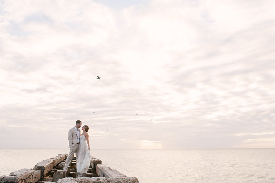 Bride and Groom Sunset Sarasota Siesta Key Beach Wedding Portrait