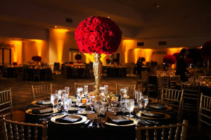 Black, Gold, Red Wedding Reception at Tampa Bay Wedding Venue Saddlebrook Resort| Gold Chivari Chairs| Red Rose Centerpieces| Photo by Tampa Bay Wedding Photographer Limelight Photography