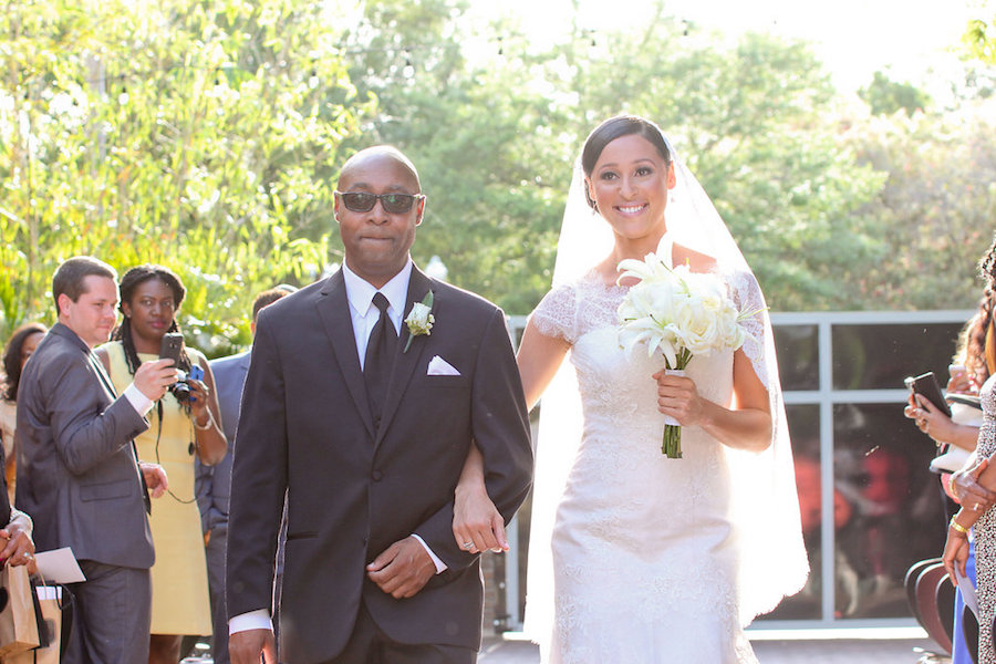 Bride and Dad Walking Down the Aisle at St. Petersburg Wedding Ceremony at NOVA 535