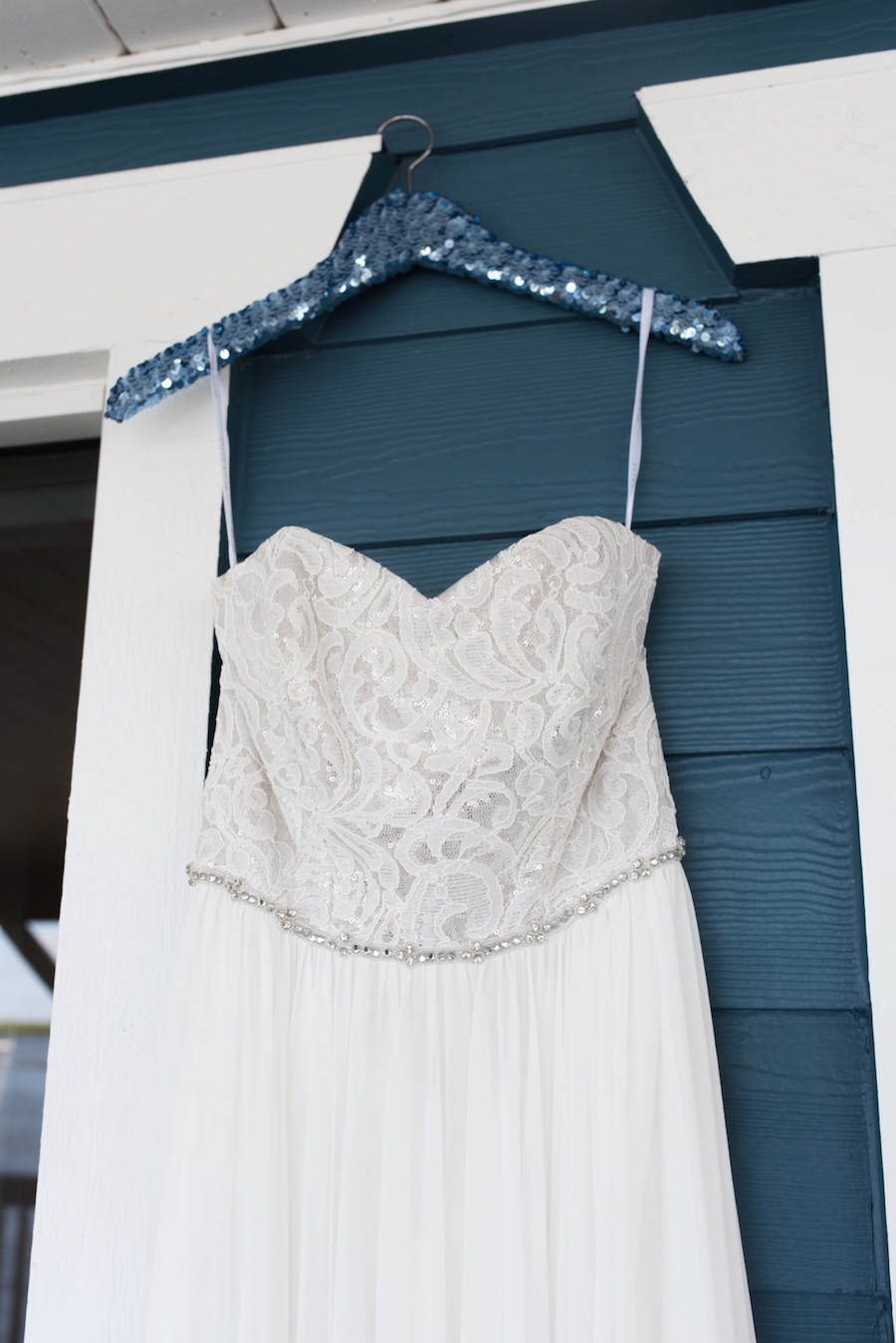 Strapless Lace Bodice with Swarvoski Detail Chiffon Wedding Dress by Dessy | Tampa Bay Wedding Photographer, Caroline & Evan Photography