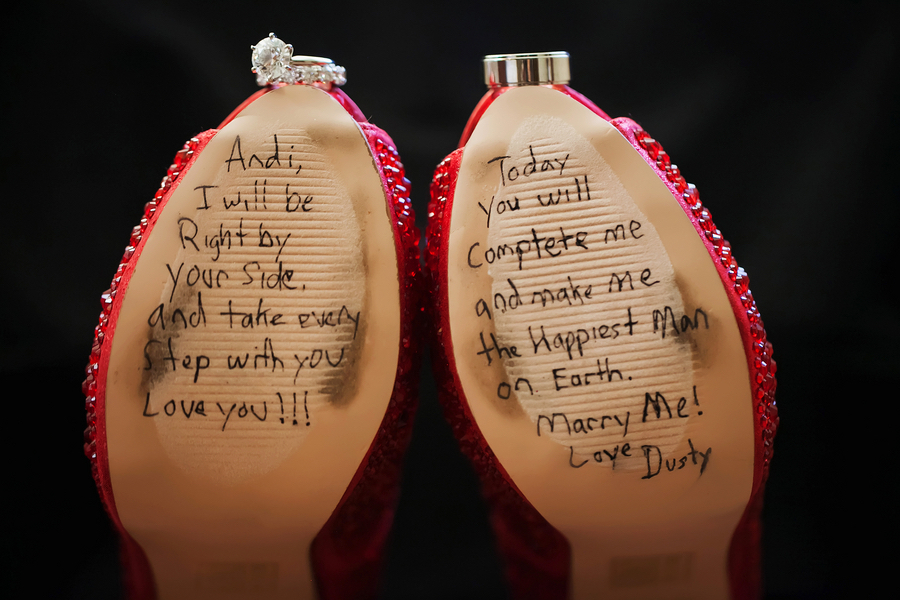 Wedding Love Note on Shoes| Grooms Note to the Bride Before Wedding | Photo by Tampa Bay Wedding Photographer Limelight Photography
