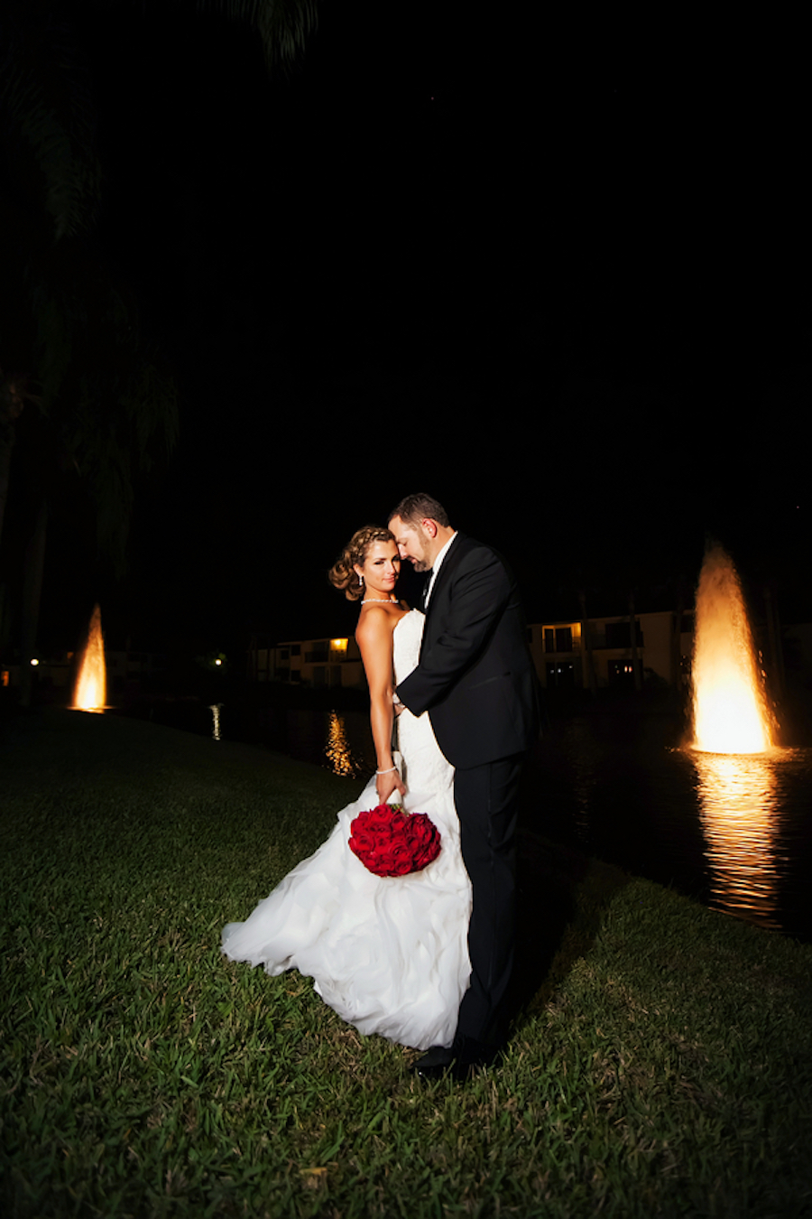 Bride and Groom Evening Nighttime Wedding Portrait | Photo by Tampa Bay Wedding Photographer Limelight Photography