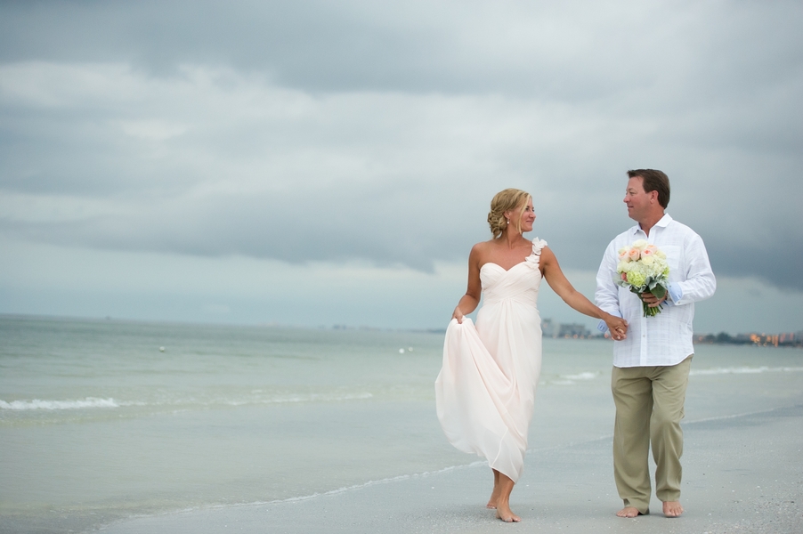 Bride and Groom Destination Beach Wedding Portraits with Ivory and Coral Bridal Bouquet | St. Petersburg Weddig Photographer Andi Diamond Photography