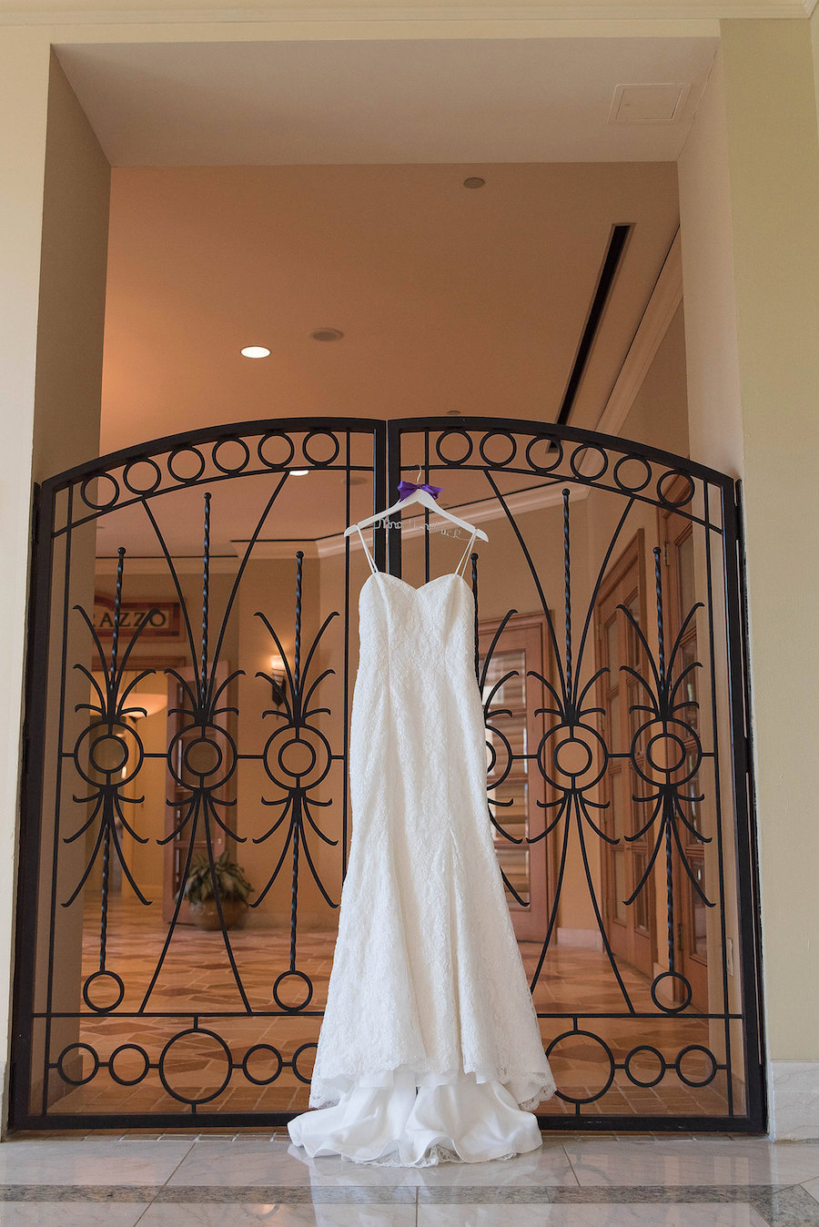 Kleinfeld Bridal Wedding Gown Portrait | Wedding Dress with Custom Mrs. Dress Hanger | Photo by Tampa Bay Wedding Photographer Kristen Marie Photography