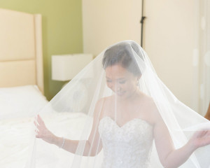 Bridal Portrait in Strapless Essense of Australia Wedding Dress with Veil | Photo by Tampa Bay Wedding Photographer Kristen Marie Photography