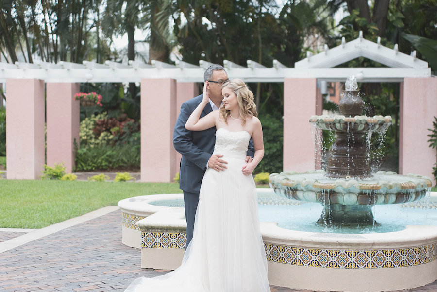 St. Pete Bride and Groom, Outdoor Wedding Portrait with Fountain | St. Petersburg Wedding Photographer Kristen Marie Photography