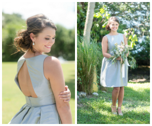Grey Key-Hole Open Back Bridesmaid Wedding Dress by Dessy | Tampa Bay Wedding Photographer, Caroline & Evan Photography| Tampa Bay Wedding Hair & Makeup By Lasting Luxe Hair & Makeup