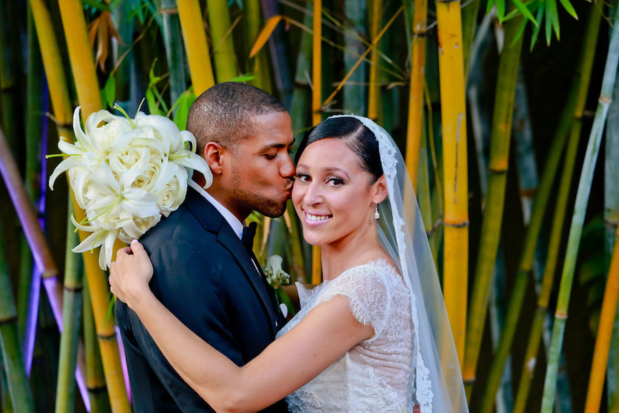 Bride and Groom Outdoor Wedding Portrait in Bamboo Garden at St. Petersburg Wedding Venue NOVA 535