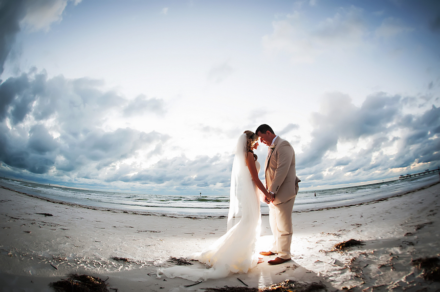 Florida Destination Bride and Groom Beach Wedding Portrait at Sunset | Clearwater Beach Wedding Photographer Limelight Photograph