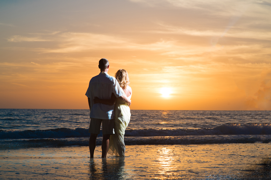 Bride and Groom Indian Rocks Beach Waterfront Sunset Wedding Portrait | St. Pete Beach Wedding Photographer Kera Photography