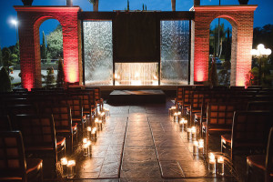 Twilight Candlelit Tampa Outdoor Wedding Ceremony in front of Fountain | Tampa Wedding Venue T Pepin Hospitality Centre| Tampa Wedding Photographer Marc Edwards Photographs | Tampa Wedding Planner Kimberly Hensley Events