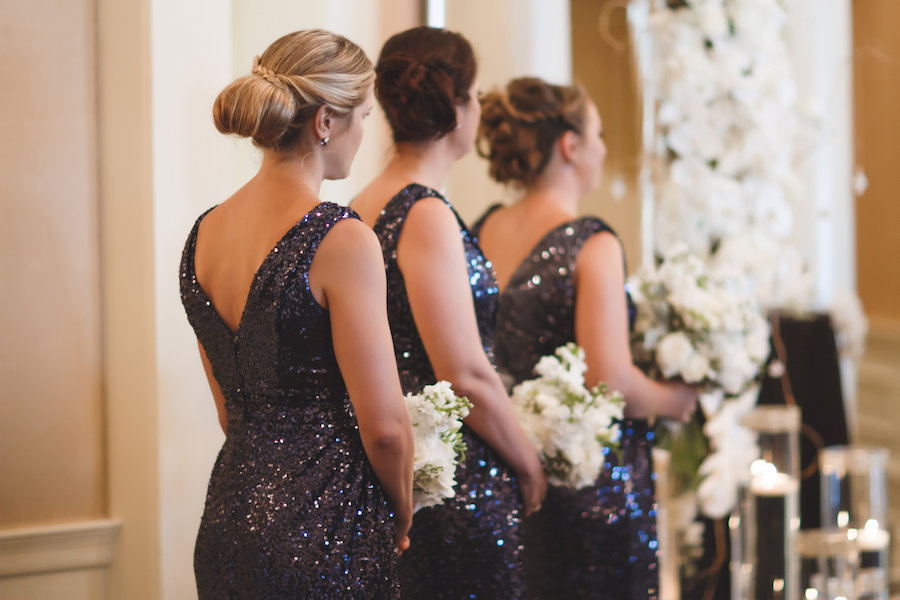 Black, Navy Blue Sequin Bridesmaid Dresses by Badgley Mischka