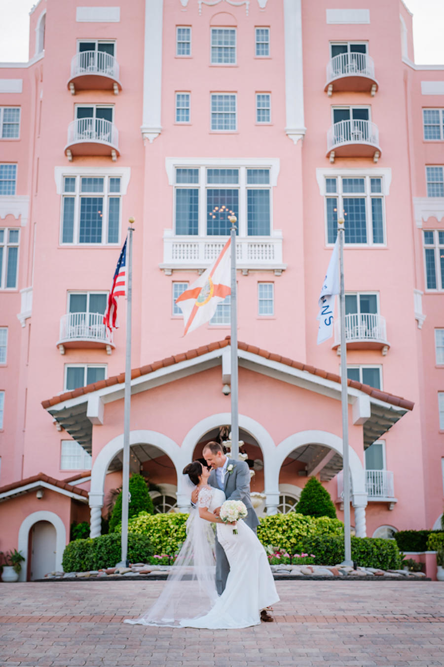Bride and Groom, Outdoor St. Pete Beach Wedding Portrait at the Loews Don CeSar