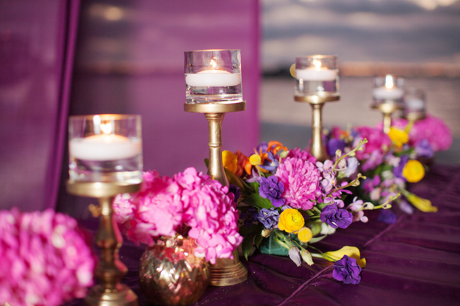 St. Petersburg Indian Wedding Ceremony Canopy Decor with Purple and Pink Flower Centerpieces | St. Petersburg Wedding Florist Iza's Flowers