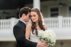 Bride and Groom Outdoor Wedding Portrait with White Wedding Bouquet | Tampa Bay Brooksville Wedding Venue Southern Hills Plantation Club