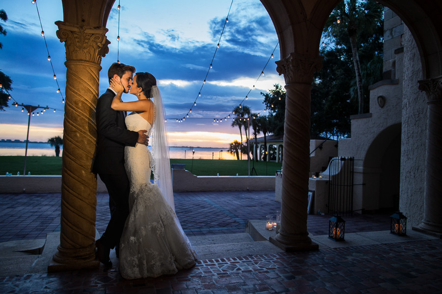 Sunset Wedding Portrait of Bride & Groom Kissing by Tampa Bay Wedding Photographer Jeff Mason