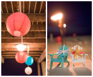 Waterfront, Beach Themed Wedding Decor with Coral, Turquoise ad White Paper Lanterns and Miniature Beach Chairs with Starfish | Hilton Clearwater Beach