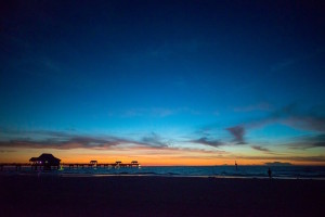 Twilight, Sunset Waterfront Beach Portrait With Dock | Clearwater Beachfront Wedding Reception Hilton Clearwater Beach