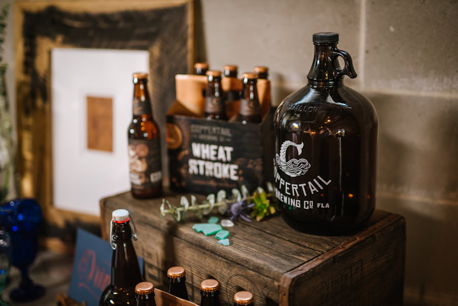 Beer Growlers and 6 Packs at Industrial, Nautical Inspired Wedding | Coppertail Brewing Co