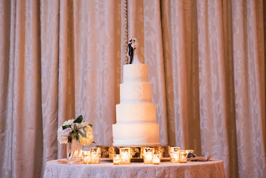 4-Tiered, Ivory, Round Wedding Cake with Bride and Groom Cake Topper
