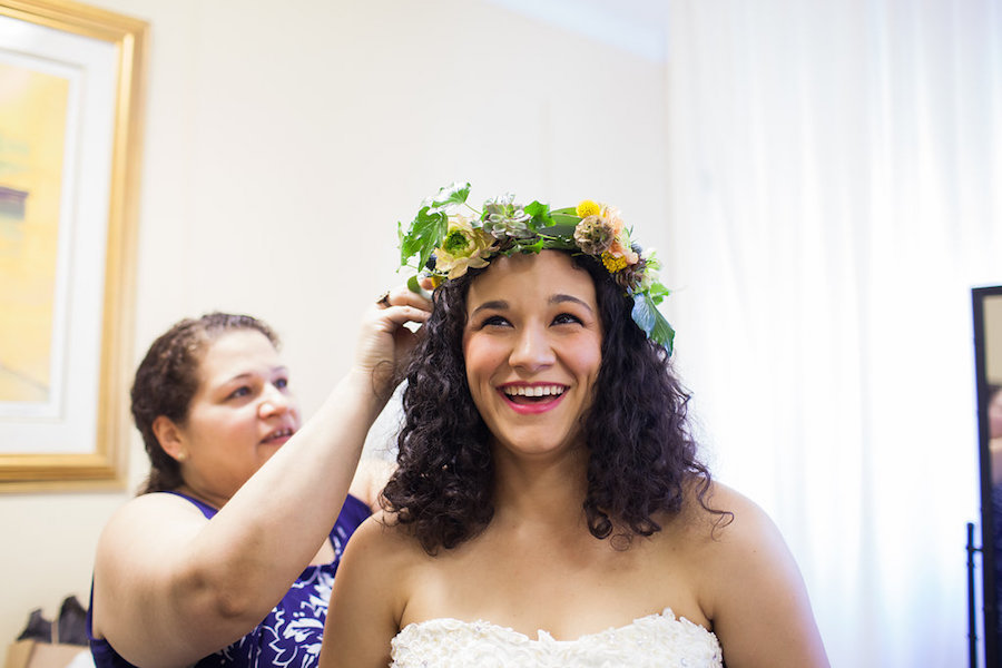 St. Pete Bridal Wedding Portrait with Yellow, Green, and White Flower Crown