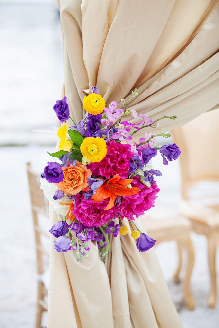 St. Petersburg Wedding Ceremony Floral Decor with Pink, Orange, Purple, and Yellow Flowers | St. Petersburg Wedding Florist Iza's Flowers