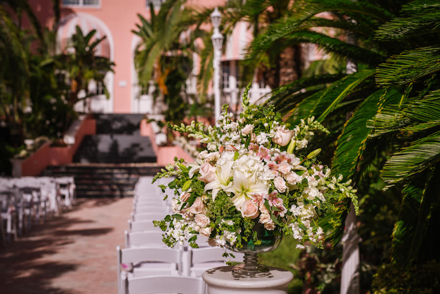 White, Pink, and Green St. Petersburg Wedding Ceremony Floral Decor