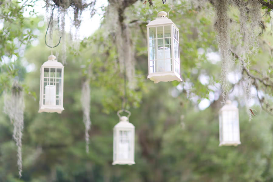 Wedding Ceremony Decor | White Lantern Hanging in Trees
