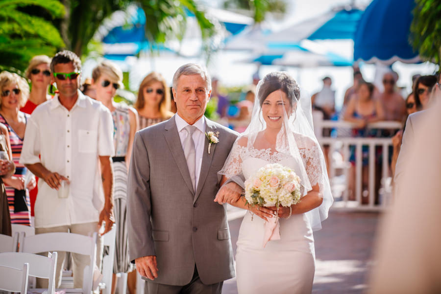 Bride and Dad Walking Down Aisle at St. Petersburg Wedding Ceremony | St. Pete Wedding Planner Kimberly Hensley Events | St. Pete Beach Hair and Makeup Lasting Luxe