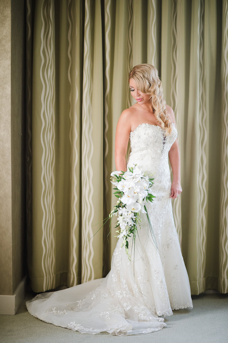 Bridal Wedding Day Portrait in Strapless Wedding Gown with Long Hair | Picture by Tampa Bay Wedding Photographer Marc Edwards Photographs