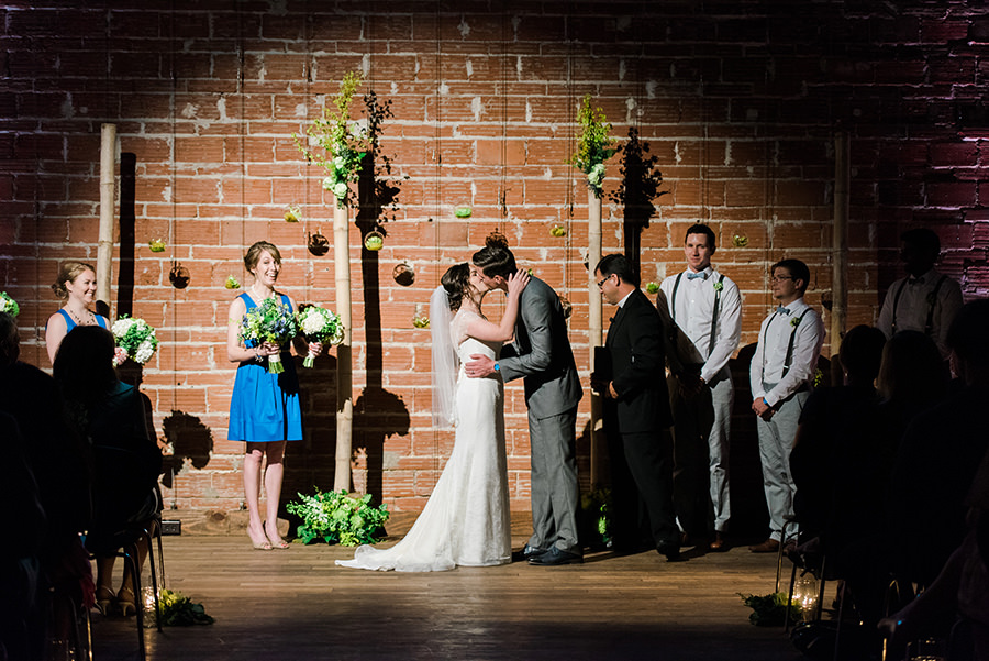 Bride and Groom, Indoor St. Petersburg Wedding Ceremony Kiss at St. Petersburg Wedding Venue NOVA 535