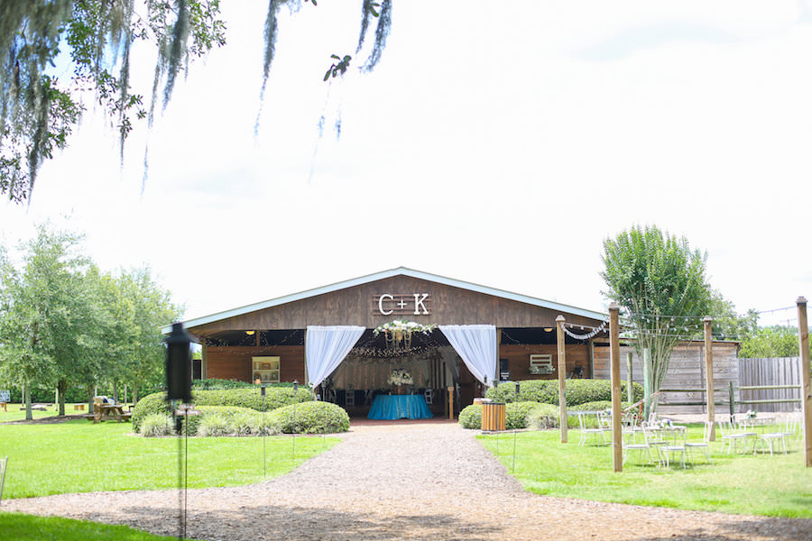 Outdoor, Rustic Wedding Reception Barn with Bride and Groom Initials | Tampa Bay Wedding Venue Cross Creek Ranch