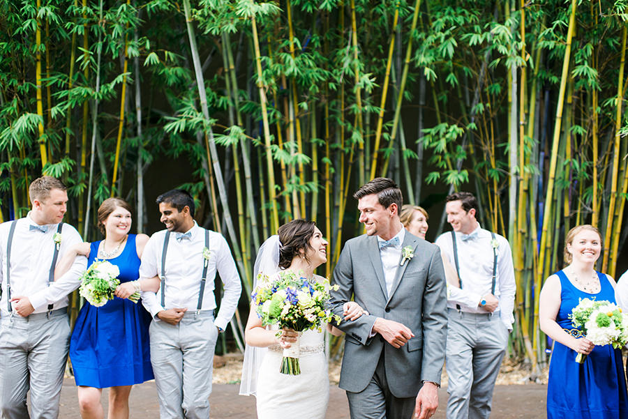 Outdoor Wedding Portraits with Bride and Groom and Bridal Party in Blue Bridesmaid Dresses | St. Petersburg Wedding Venue NOVA 535